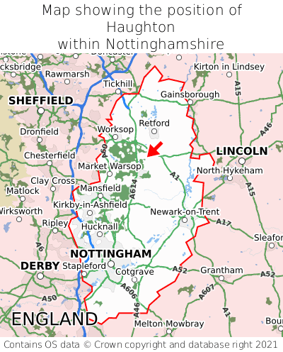 Map showing location of Haughton within Nottinghamshire