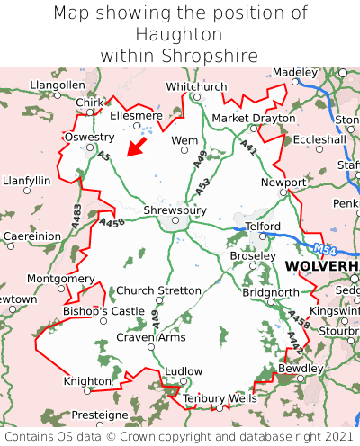 Map showing location of Haughton within Shropshire