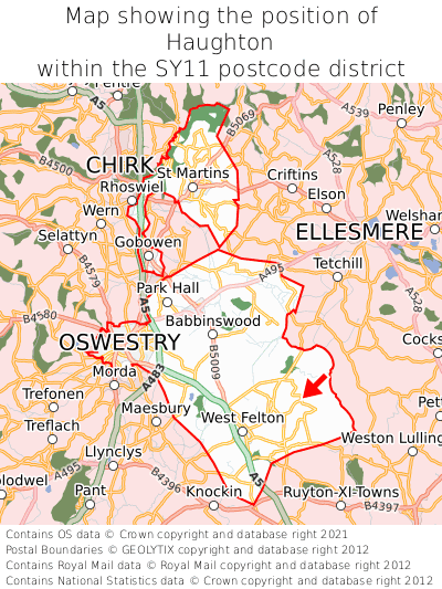 Map showing location of Haughton within SY11