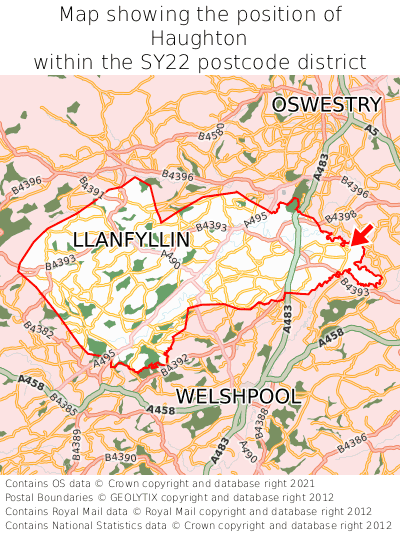 Map showing location of Haughton within SY22