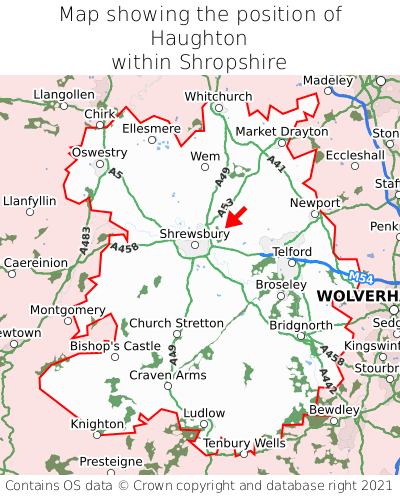 Map showing location of Haughton within Shropshire