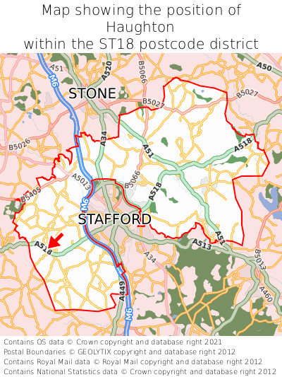 Map showing location of Haughton within ST18
