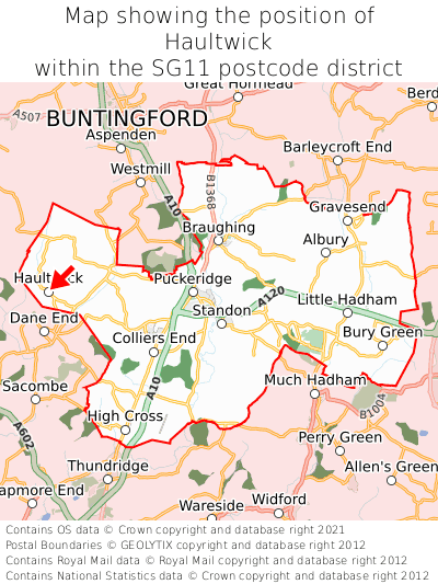 Map showing location of Haultwick within SG11