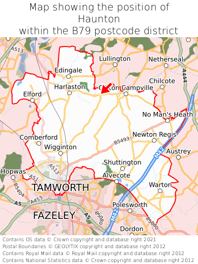 Map showing location of Haunton within B79