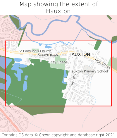 Map showing extent of Hauxton as bounding box