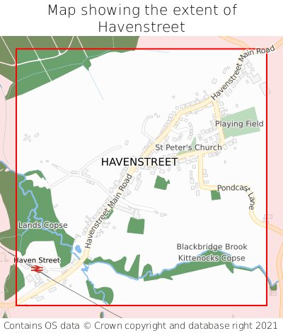 Map showing extent of Havenstreet as bounding box