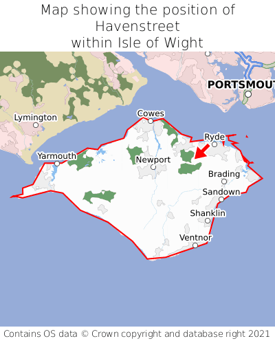 Map showing location of Havenstreet within Isle of Wight