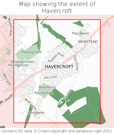Map showing extent of Havercroft as bounding box