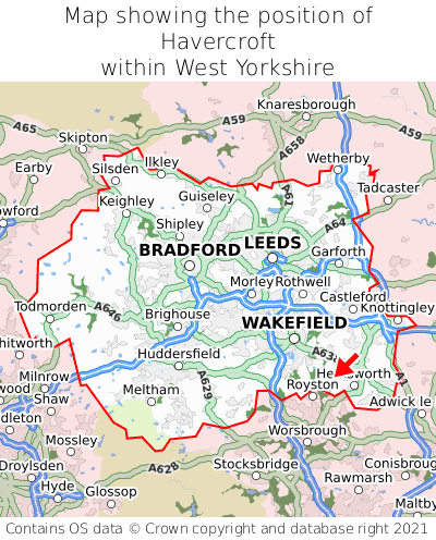 Map showing location of Havercroft within West Yorkshire