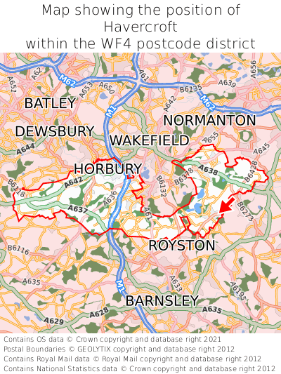 Map showing location of Havercroft within WF4