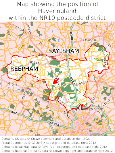 Map showing location of Haveringland within NR10