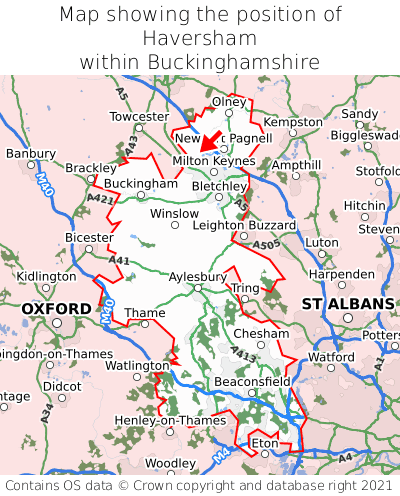 Map showing location of Haversham within Buckinghamshire