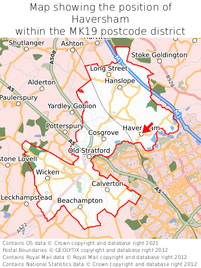 Map showing location of Haversham within MK19