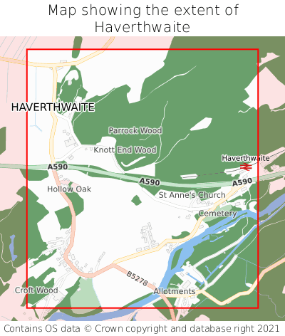 Map showing extent of Haverthwaite as bounding box
