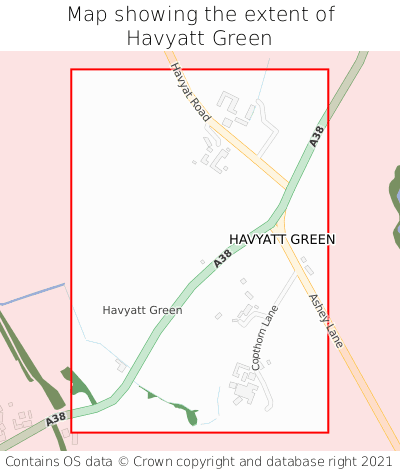 Map showing extent of Havyatt Green as bounding box