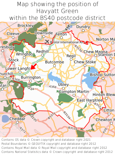 Map showing location of Havyatt Green within BS40