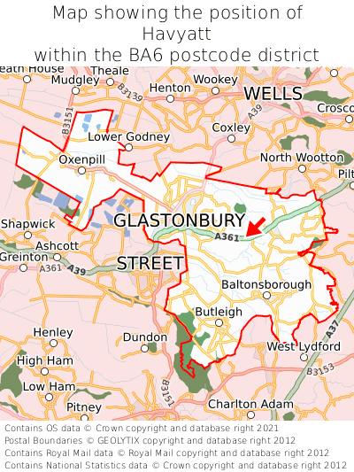 Map showing location of Havyatt within BA6