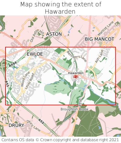 Map showing extent of Hawarden as bounding box