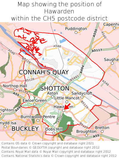 Map showing location of Hawarden within CH5