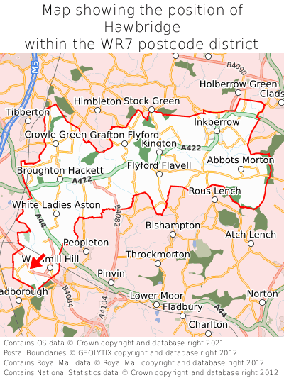 Map showing location of Hawbridge within WR7