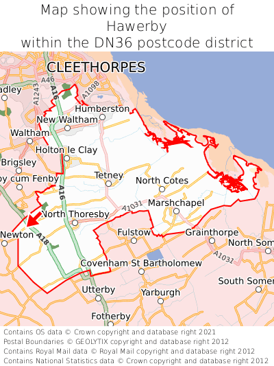Map showing location of Hawerby within DN36