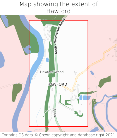 Map showing extent of Hawford as bounding box
