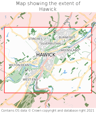 Map showing extent of Hawick as bounding box