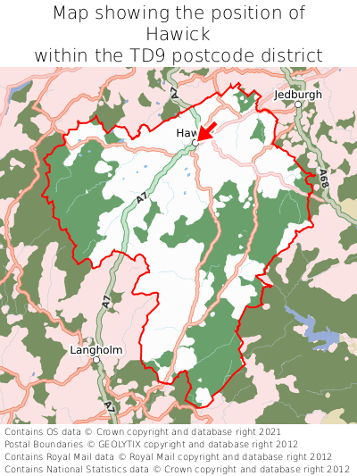 Map showing location of Hawick within TD9