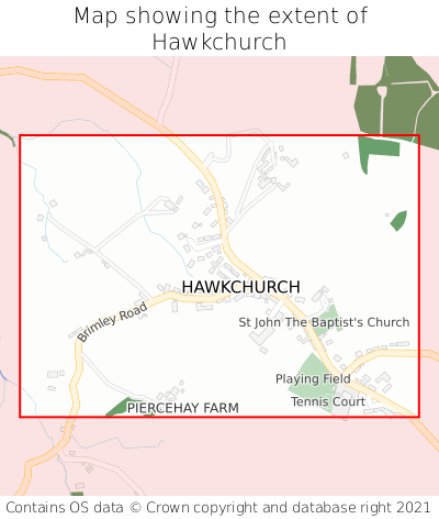 Map showing extent of Hawkchurch as bounding box