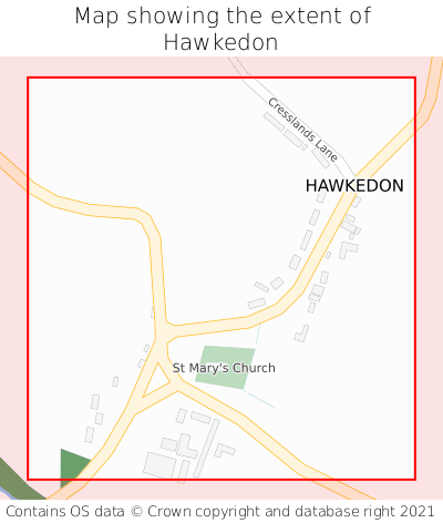 Map showing extent of Hawkedon as bounding box