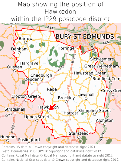 Map showing location of Hawkedon within IP29