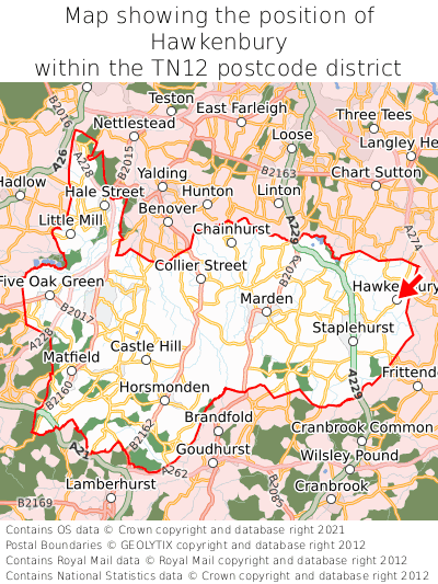 Map showing location of Hawkenbury within TN12