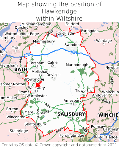 Map showing location of Hawkeridge within Wiltshire