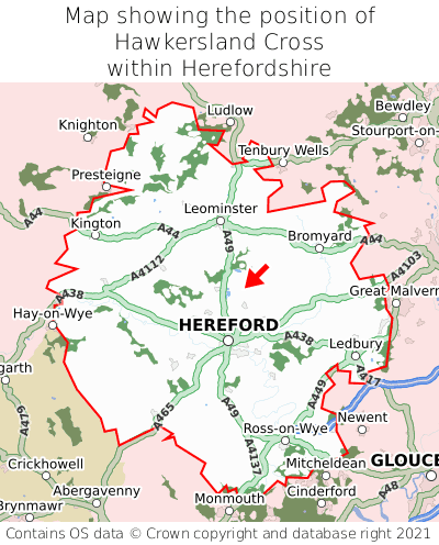 Map showing location of Hawkersland Cross within Herefordshire