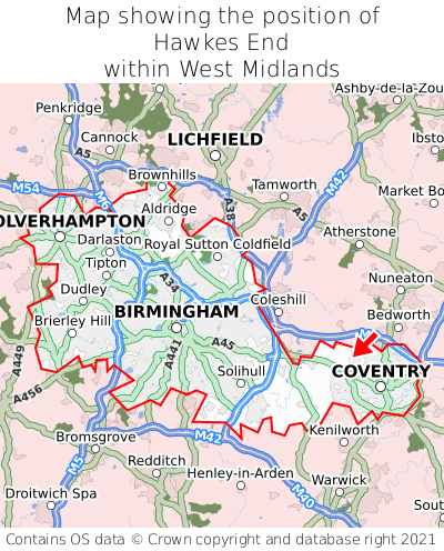 Map showing location of Hawkes End within West Midlands