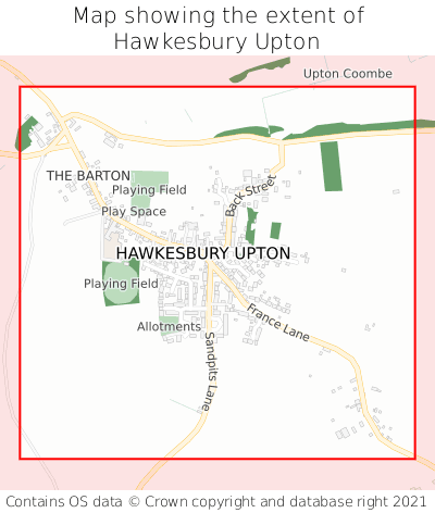 Map showing extent of Hawkesbury Upton as bounding box