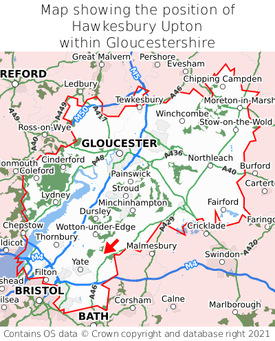 Map showing location of Hawkesbury Upton within Gloucestershire
