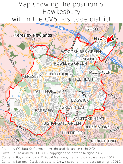 Map showing location of Hawkesbury within CV6