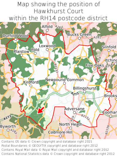 Map showing location of Hawkhurst Court within RH14