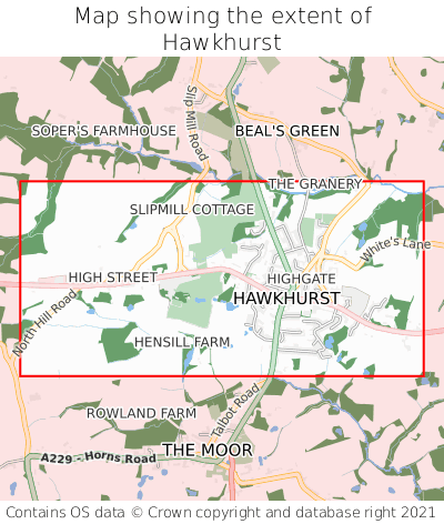 Map showing extent of Hawkhurst as bounding box
