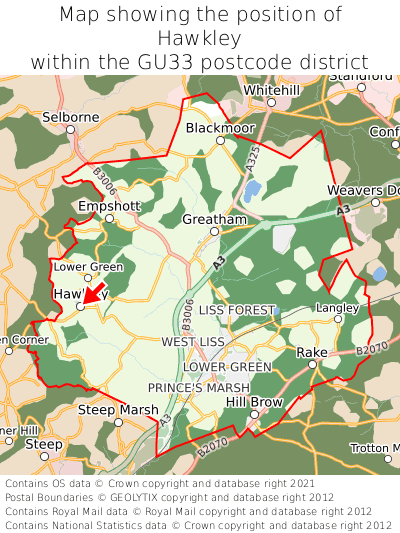 Map showing location of Hawkley within GU33