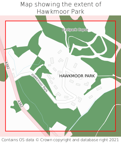 Map showing extent of Hawkmoor Park as bounding box