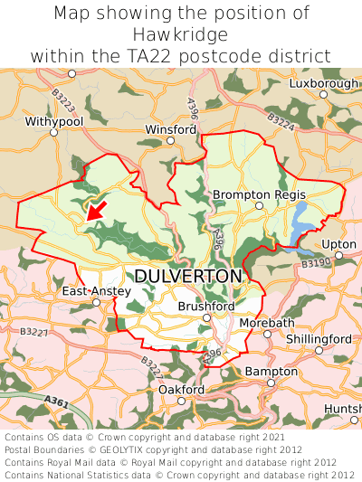 Map showing location of Hawkridge within TA22