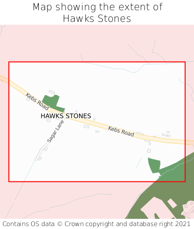 Map showing extent of Hawks Stones as bounding box