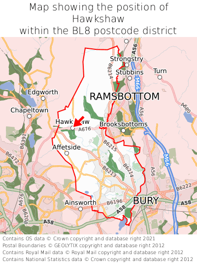 Map showing location of Hawkshaw within BL8