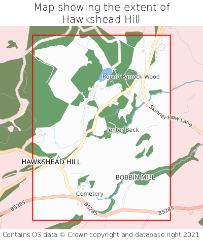 Map showing extent of Hawkshead Hill as bounding box