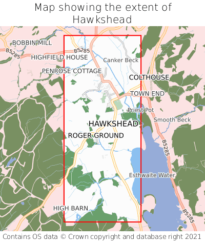 Map showing extent of Hawkshead as bounding box