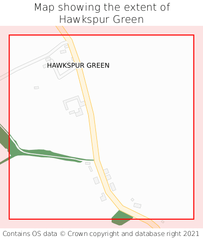 Map showing extent of Hawkspur Green as bounding box