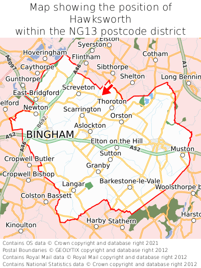 Map showing location of Hawksworth within NG13