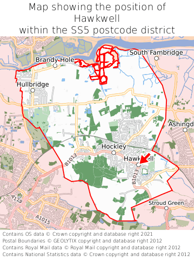 Map showing location of Hawkwell within SS5